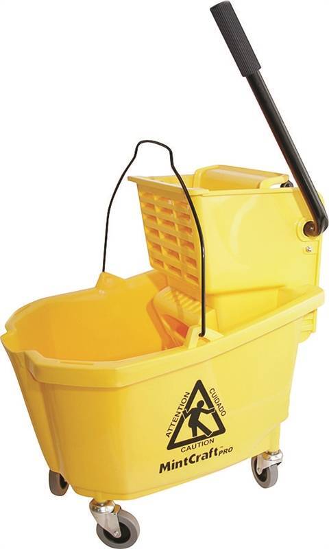 Yellow Plastic Mop Bucket With Ringer, 32-Quart Capacity
