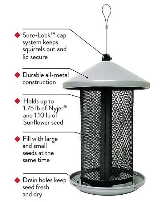 Gray Metal Dual Mesh Hanging Bird Feeder