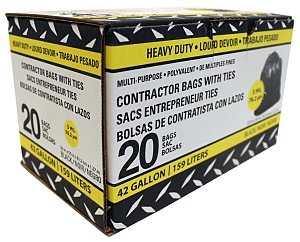 42-Gallon Black Contractor Trash Bag, 20-Pack