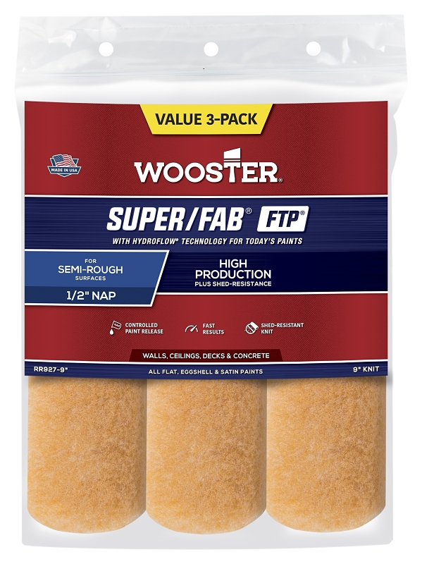 1/2-Inch Nap, 9-Inch Professional Super Fab FTP Paint Roller Cover, 3-Pack