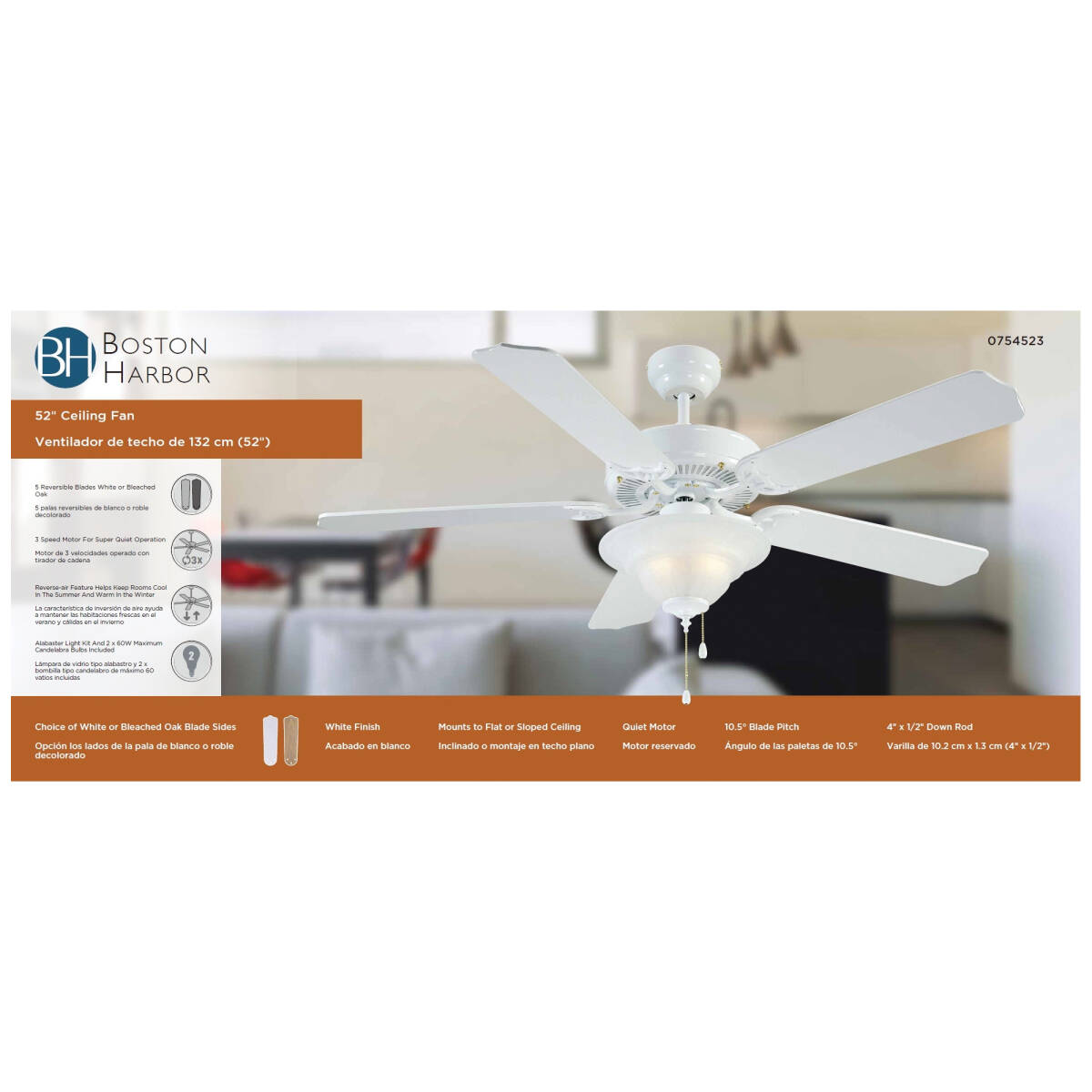 52-Inch White Indoor LED 5-Blade Ceiling Fan
