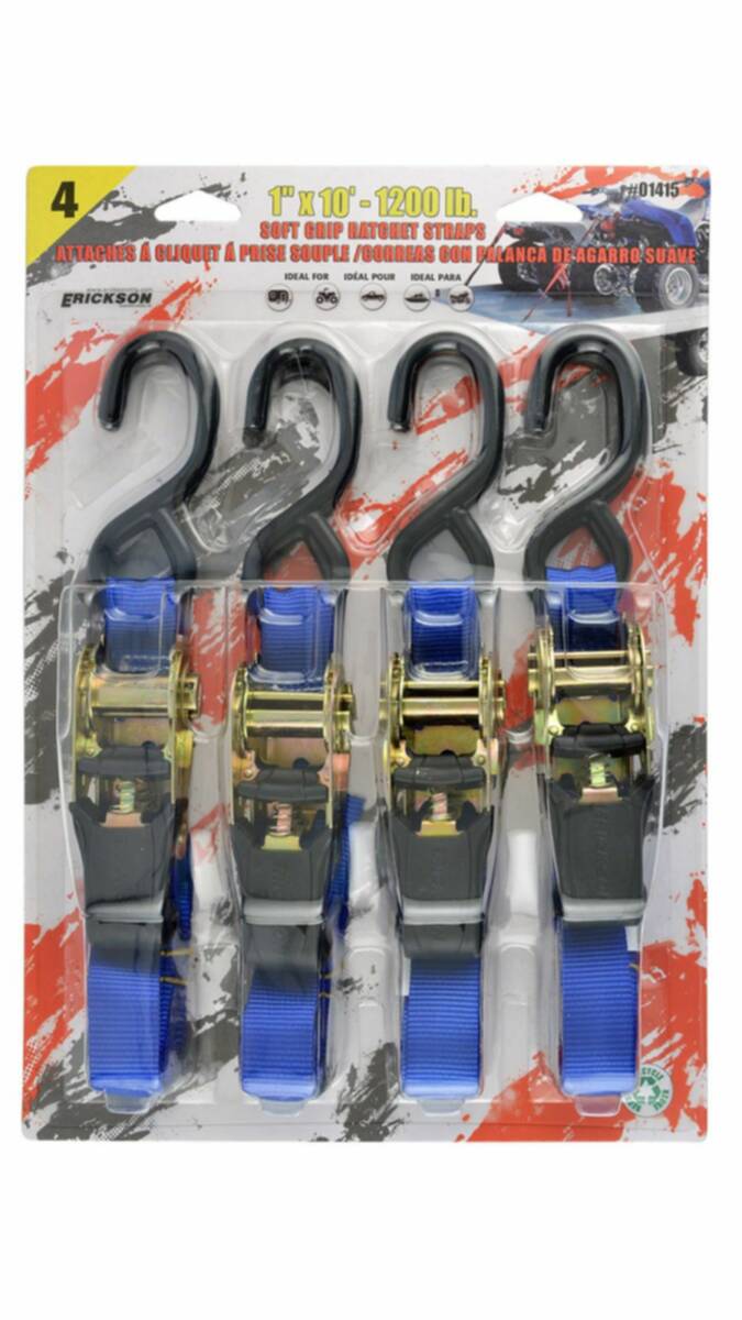 1-Inch X 10-Foot 1200-Pound Rubber Handle Ratcheting Tie-Down