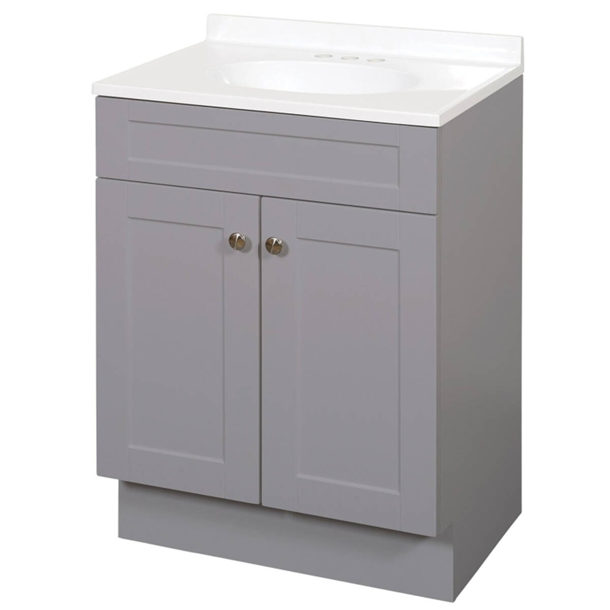 18-Inch X 24-Inch X 35-Inch Cool Gray 2-Door Shaker Wood Vanity With Cultured Marble And White Sink Top